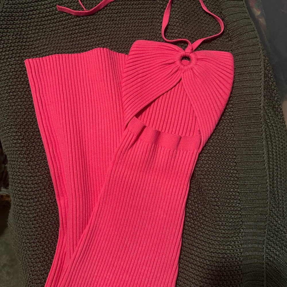 Lulu's Pink Ribbed Midi Dress